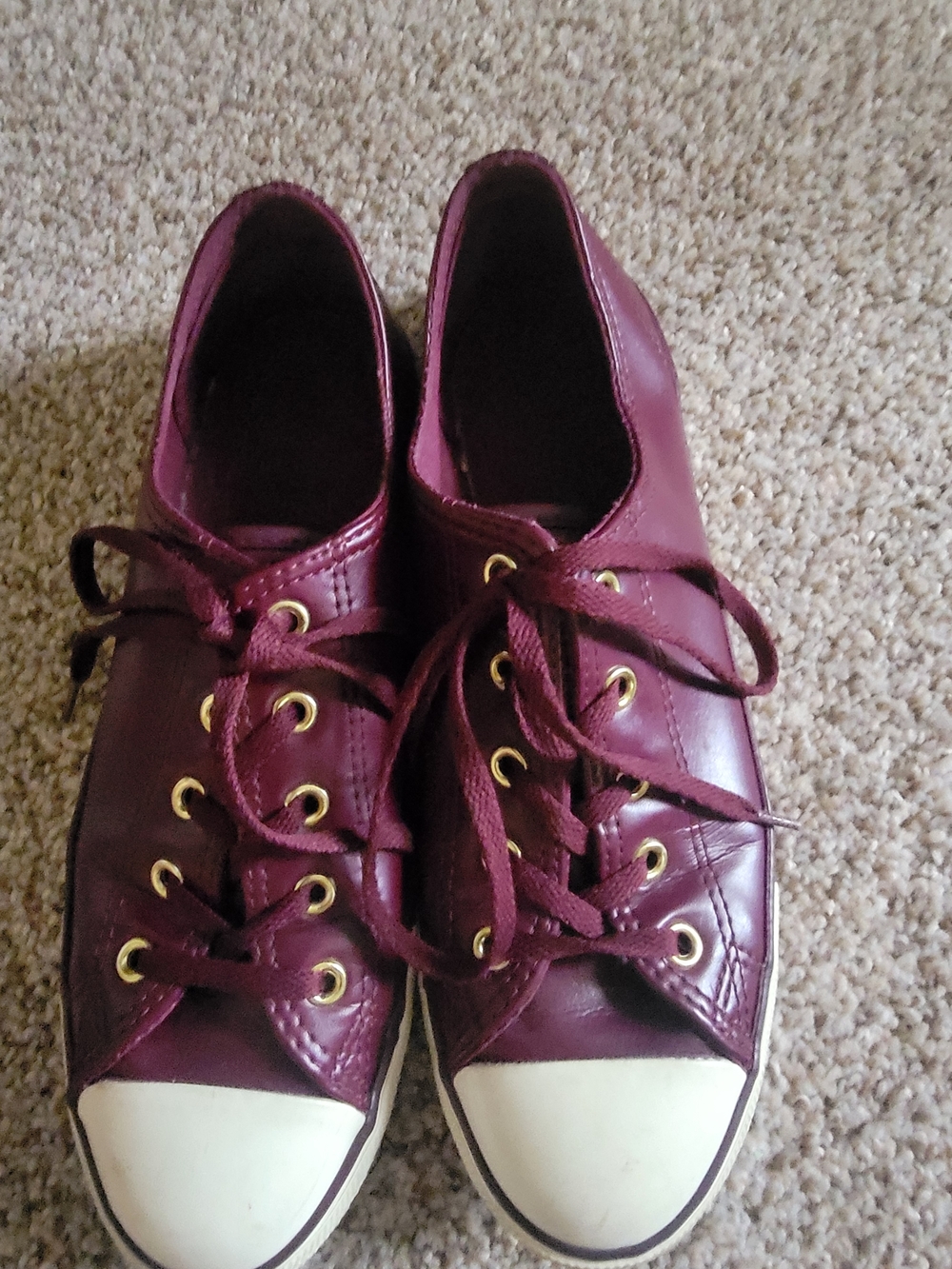 Converse Women's Burgundy Canvas Lace-Up Sneakers with Gold Eyelets